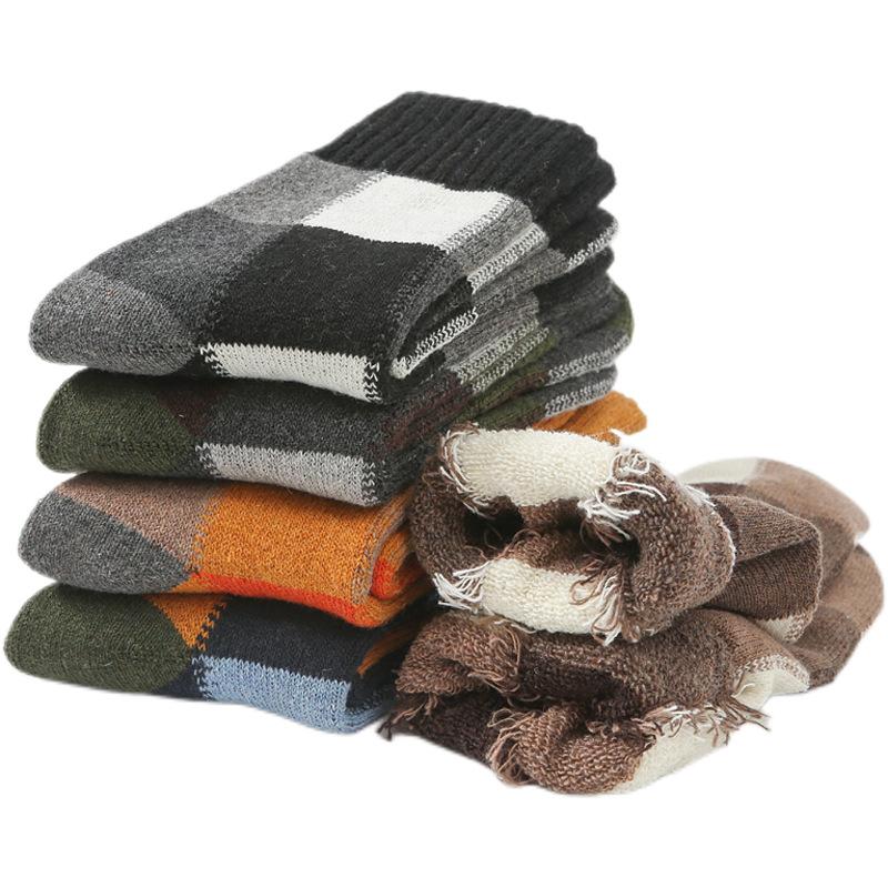 5/10 Pairs Autumn Winter Thickened Warm Fleece Socks Men's Colour Block Checkered Mid Calf Cotton Towel Socks Long Socks Comfortable