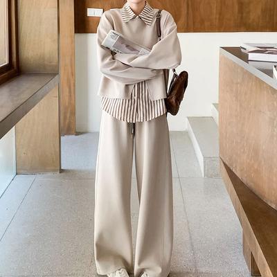 Women Suits Sets Cotton Large Size Vest Shirt Wide-Leg Pants Thickened  Longs Pants Three-piece Oversize 3PC Suit