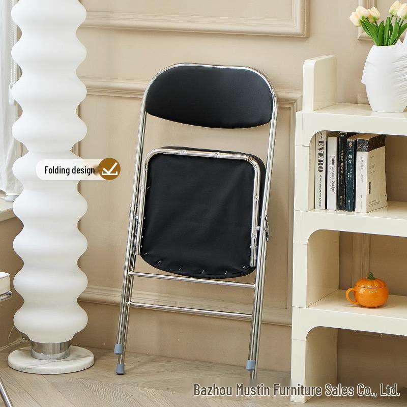 Thickened Retro Corduroy Folding Metal Chair for Dining & Photography