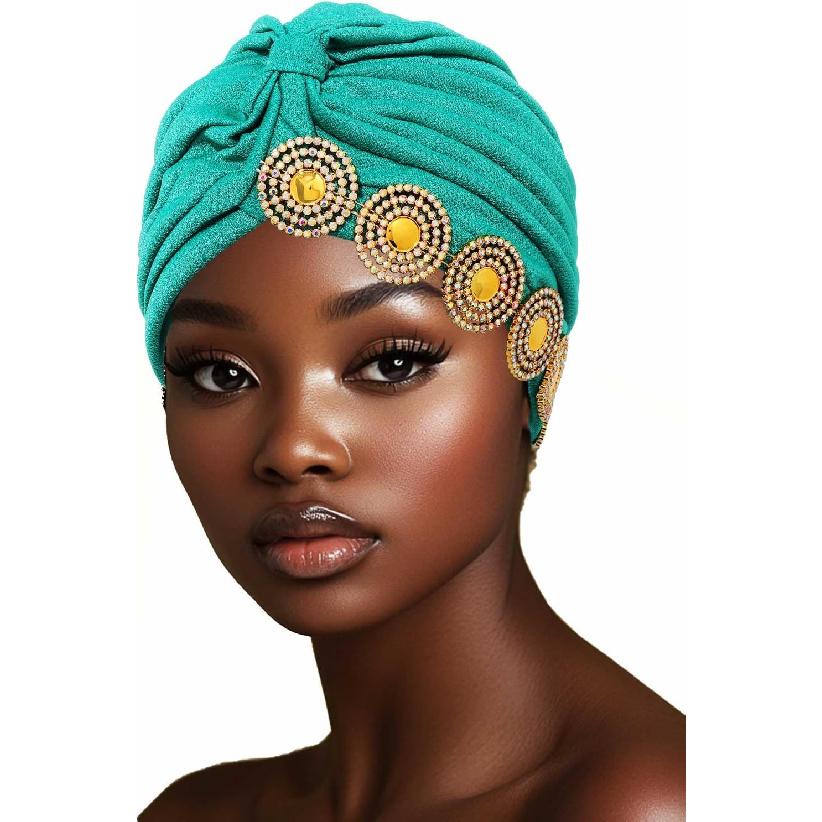 Headwrap Hair Turbans African Turban Flower Pearl Crystal Twisted Head Turban for Women Fashion
