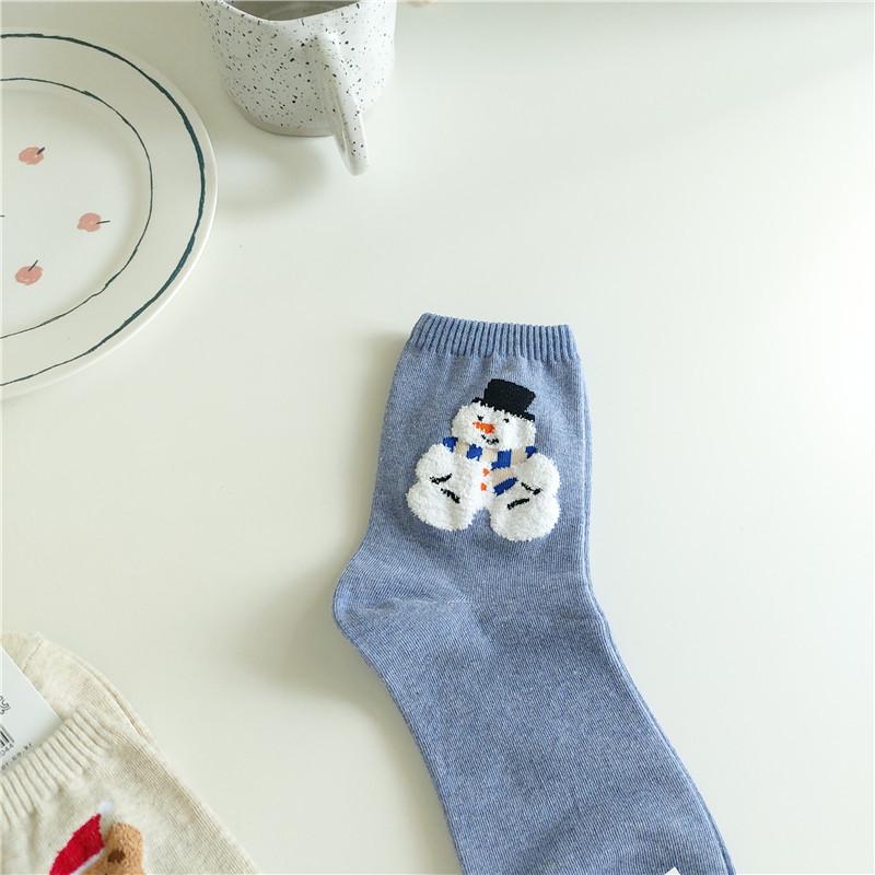 Korean Vivid Color Women's Mid-Calf Cotton Socks, Spring/Autumn/Winter, Christmas Style V-W-018