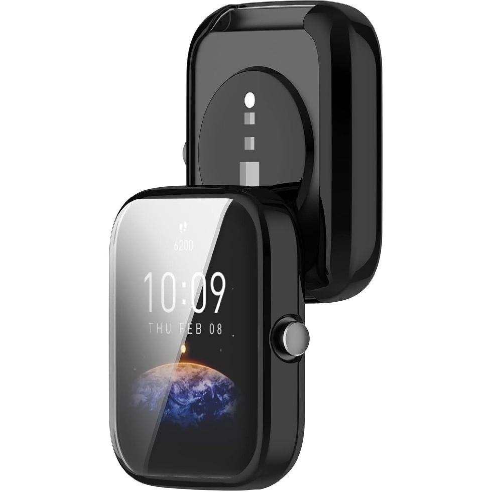 FitTurn Screen Protector Case for Amazfit Bip 3/Bip 3 Pro Watch TPU Slim Case Cover [Plating Metal Color Frame] [3D Full Coverage] Shell Protective