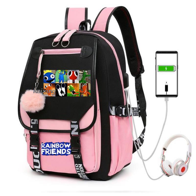 Usb Girls Backpack Rainbowfriends School Bag Young Ladies Travel Bag 16 Inches
