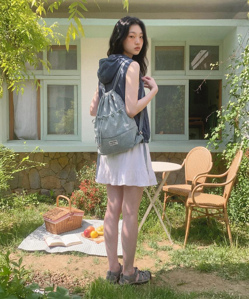 Masmarulez Ribbon Gym Sack_Check Fog Blue