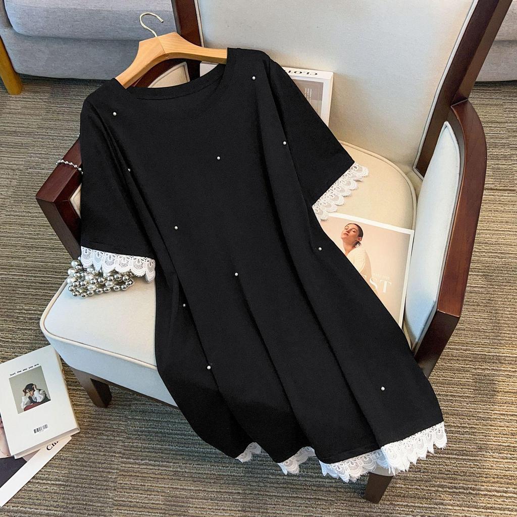 Plus Size Slimming Loose Round Neck Mid-Length Short-Sleeve Women's T-Shirt 7010 (200-350 Jin)