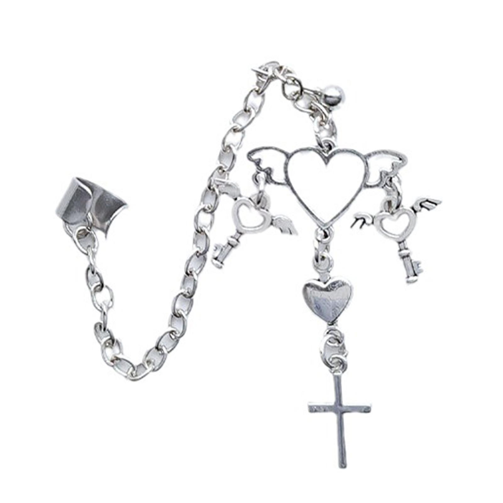 

Y2K Zircon Heart Dangle Earring Y2K Ear Clip Korean Fashion Cross Chain Pendant Ear Cuff for Men Women Party Jewelry 1