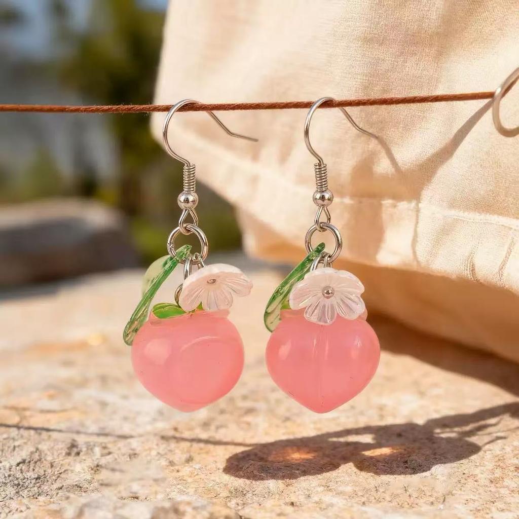 New European and American fashion earrings, niche design blueberry pendant ear hook, sweet peach pendant earrings