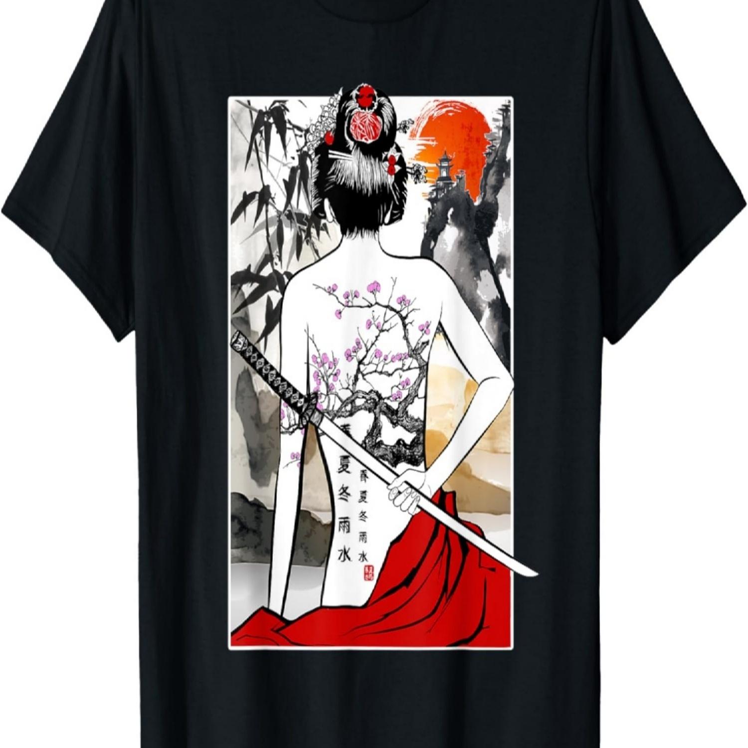 Streetwear Art Sakura Cherry Blossom Japan Samurai T-Shirt S