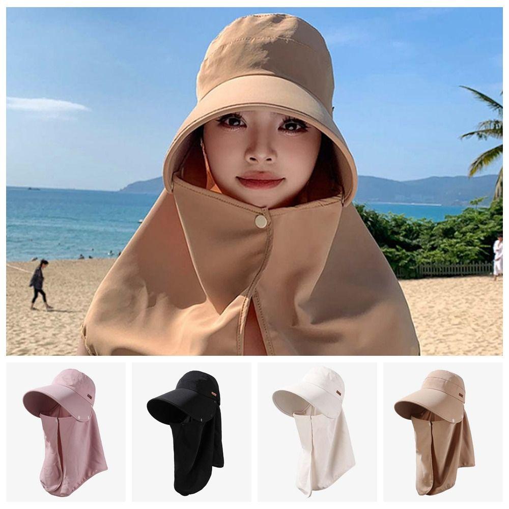 Wide-Brimmed Anti-UV Visor Cap Solid Color Neck Protection Hat Sun Hat Sunshade Shawl Cap  Travel
