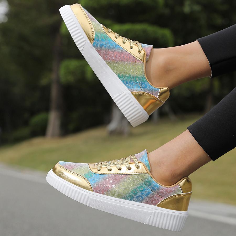 Fashion Women Glitter Sports Shoes Silver Gold Leather Skateboard Shoes Thick Sole Casual Sneakers Female Luxury Outdoor Walking Shoe