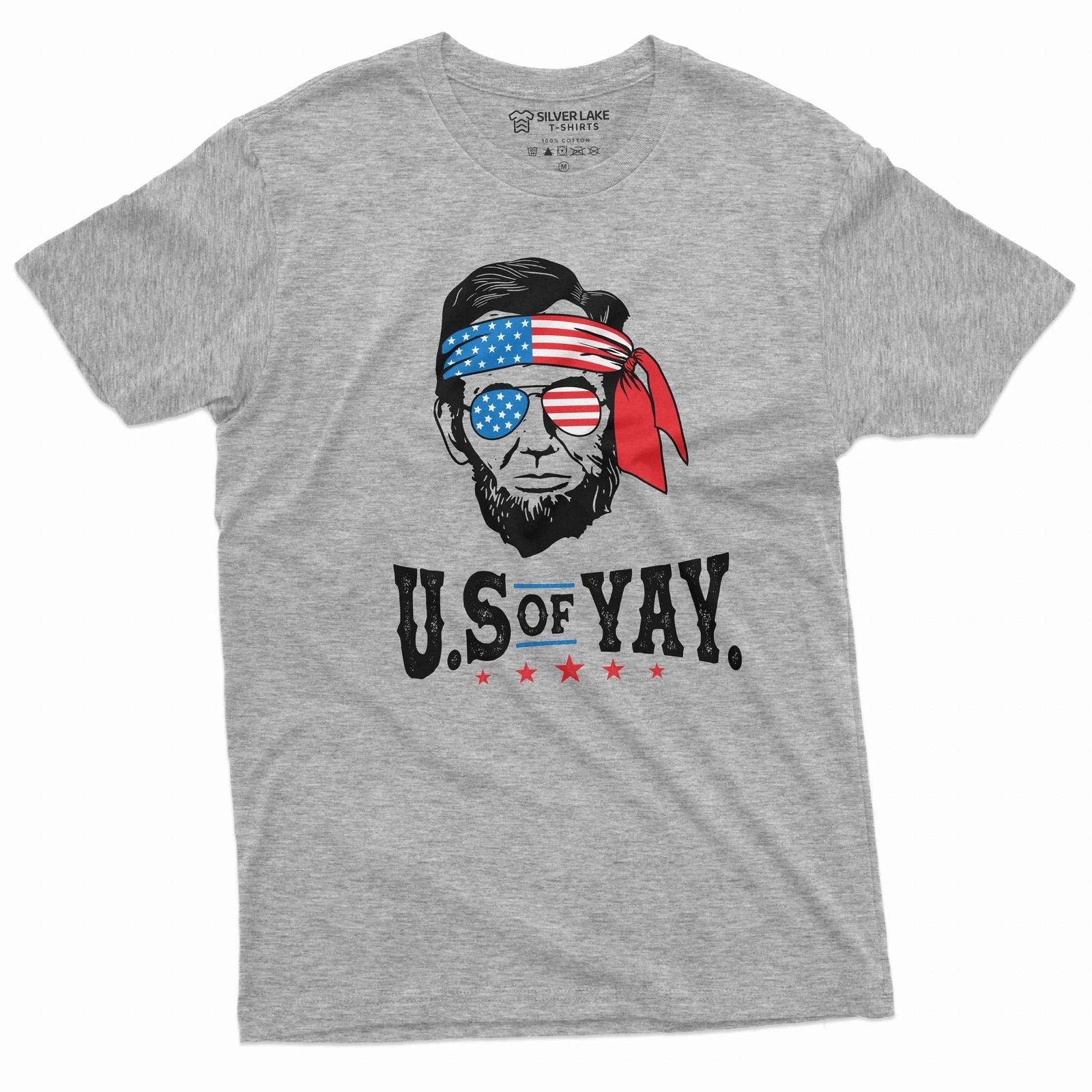 Mens 4th of July Abraham Lincoln T-shirt Patriotic U.S of YAY independence shirt L