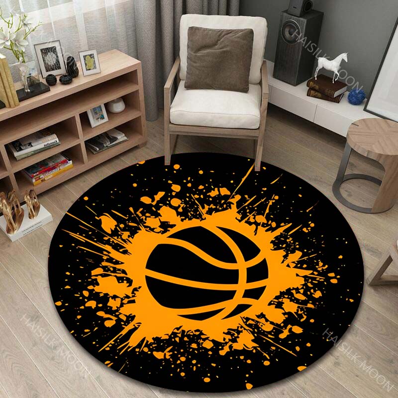 Multiple Sizes Orange Basketball Splash Effect Print Round Carpet Living Room Bedroom Table Chair Sofa Decorative Carpet