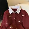 Autumn Winter Fashion Women's Elegant Knitted Cardigan Flip Collar Casual Solid Color Thick Warm Sweater Jumper