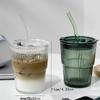 400ml Glasmugg Transparent Läckagesäker Kaffemugg Högtemperaturbeständig Tekopp Vattenflaska Dryckesvaror med Lock och Sugrör