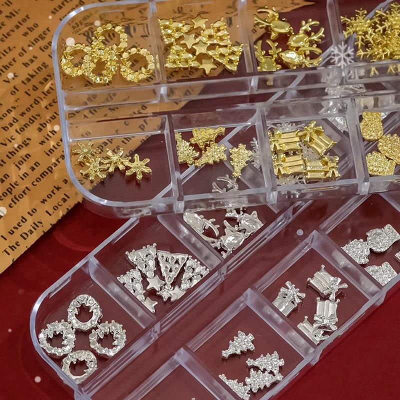 12 Grids 3D Luxury Nail Art Decorations Alloy Shiny Rhinestones Gems Diamond Christmas Nail Charm DIY Nail Accessories