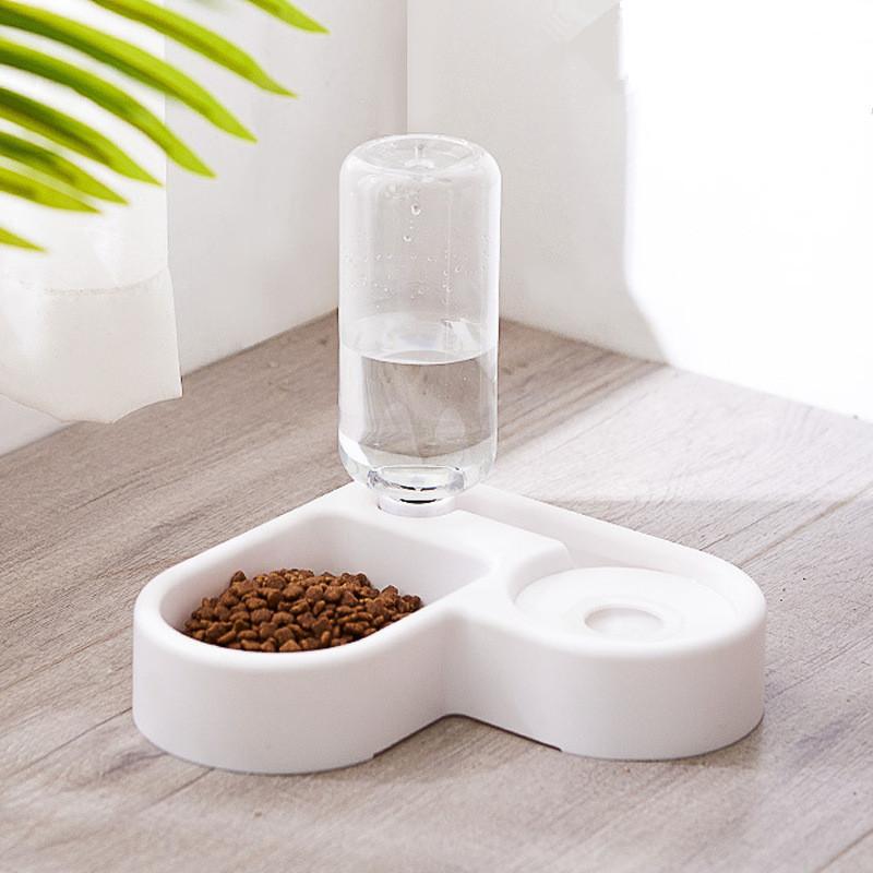 2-In-1 Automatic Drinking Love Pet Bowl Multi-Functional Pet Dog Cat Food Bowl Food Container With Waterer Pet Waterer Feeder