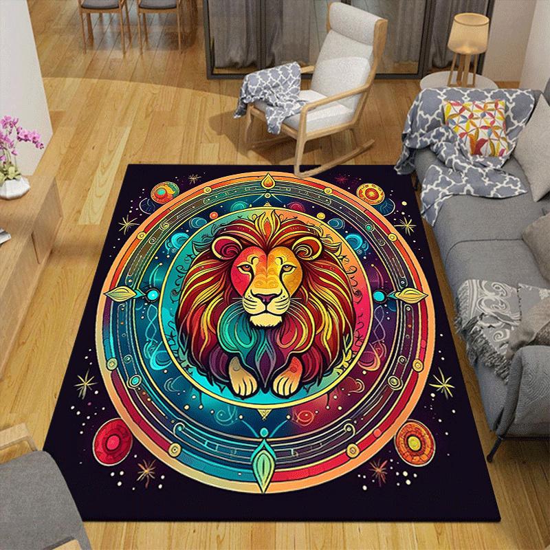 1pc Ancient lion Print, Design Indoor Area Rug - Soft, Anti-Slip, and Durable Gaming Room Decor for Bedroom
