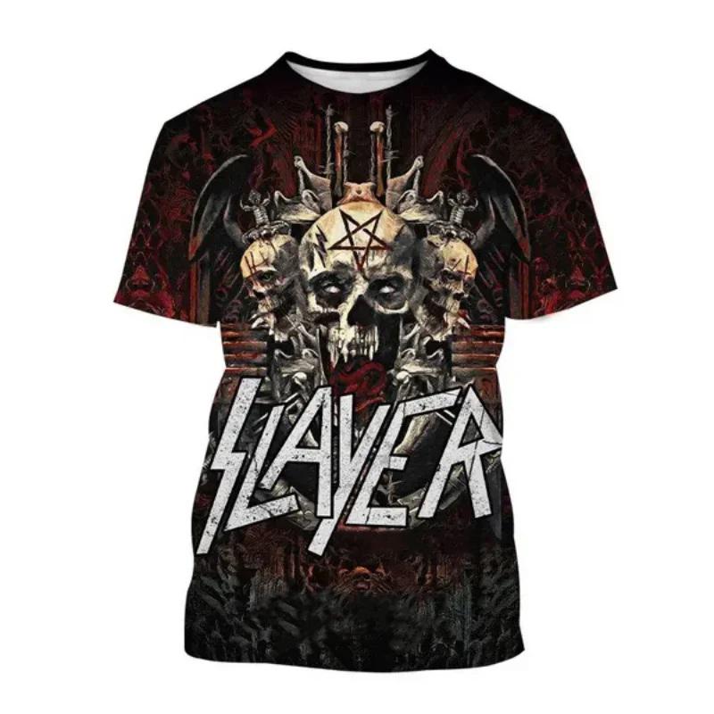 Summer T-Shirts Slayer Rock Band 3D Print Streetwear Men Women Casual Oversized Short Sleeve T Shirt Male Tees Tops Man Clothing