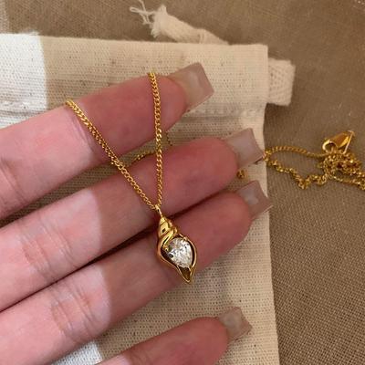 Koreanische S925 Sterling Silber Gold Muschel Wassertropfen Zirkon Halskette - Elegante, Hochwertige Design Schlüsselbein Kette für Damen
