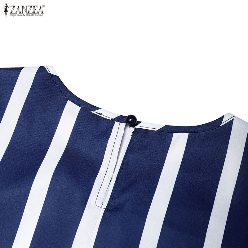 ZANZEA Women Short Sleeve Blouse and Pants Casual Stripe Print Two Piece Suit Sets