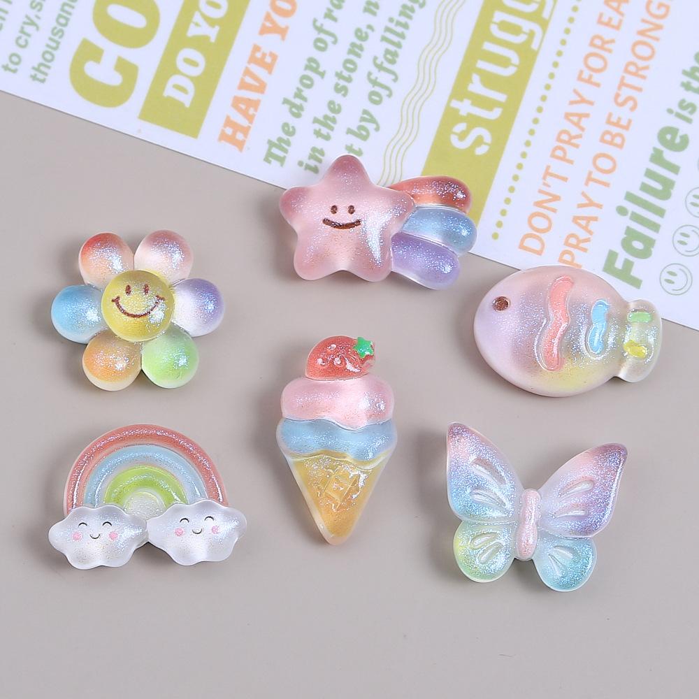 Z83 5PCS Resin Cartoon Sparkling Colorful Sunflowers Candy,Butterfly Ice Cream for Scrapbooking DIY Jewelry Making Accessories