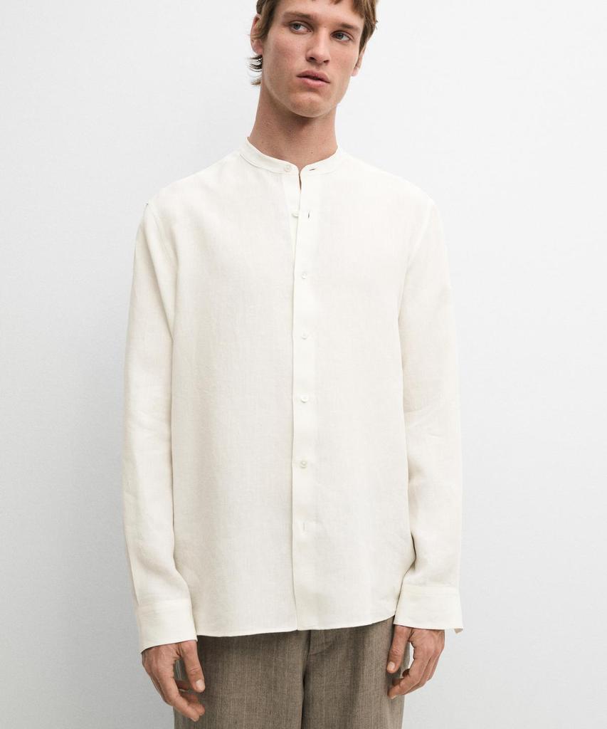 Masimodutti 100% Linen Stand Collar Shirt