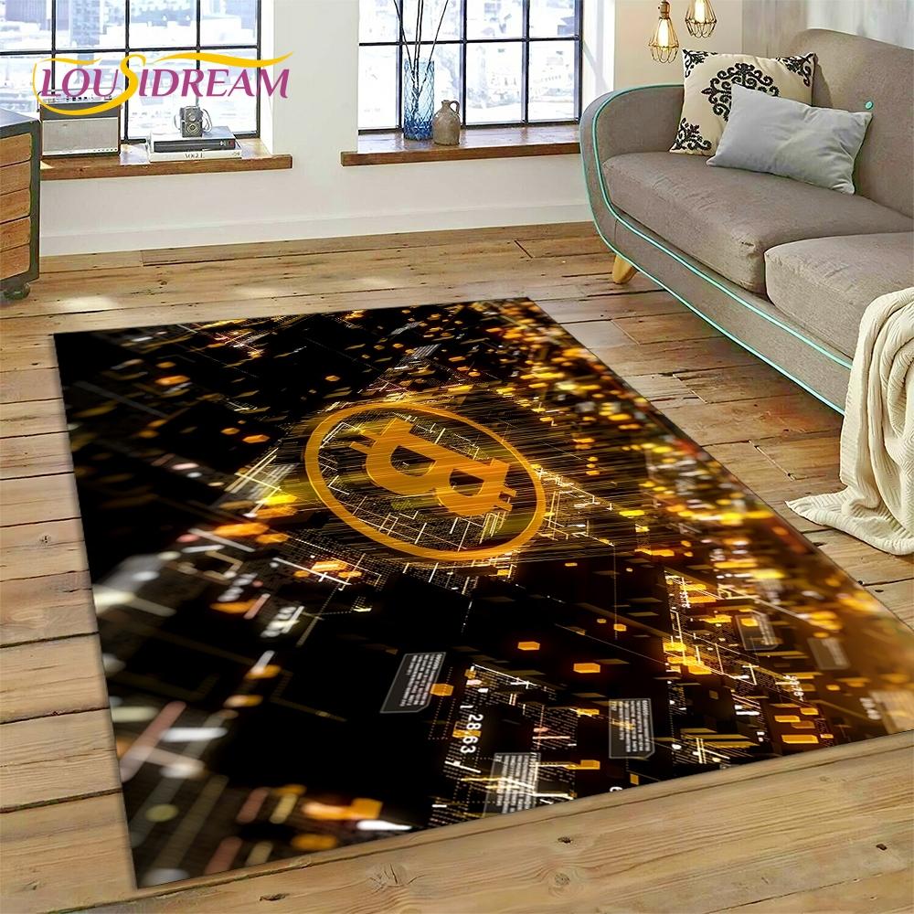Bitcoin 3D Virtual Currency NFT Area Rug Carpet for Living Room Bedroom Home Decor,Floor Mat Non-slip for Sofa Doormat Gift Kids