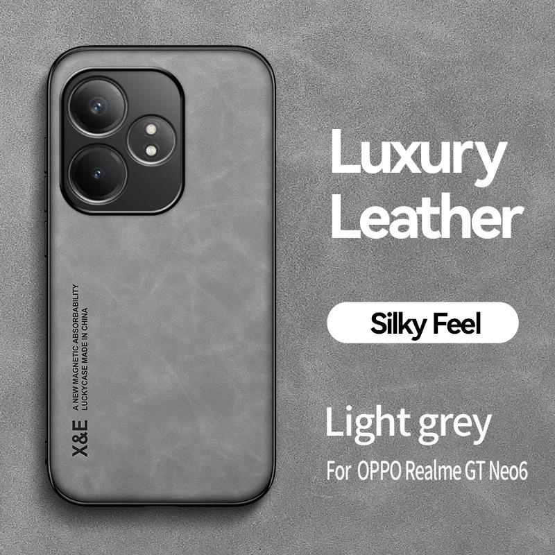 For Realme GT6 GT T6 Neo6 SE Etui Luksus Lær Magnetisk Bilholder Telefonetui For Oppo Realme GT Neo 6 Global Versjon Deksel