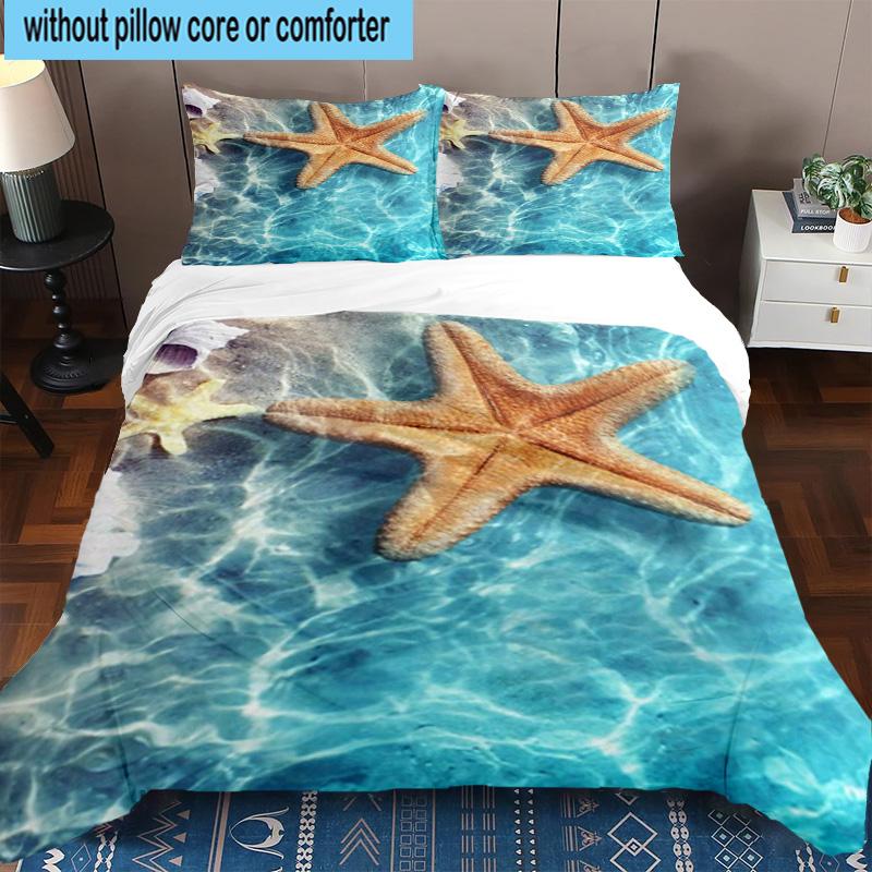 Ocean Starfish Shells 3pcs Bedding,Including 1pc Duvet Cover And 2pcs Pillowcases Perfect for Christmas,Ideal for Bedroom, Dormitory