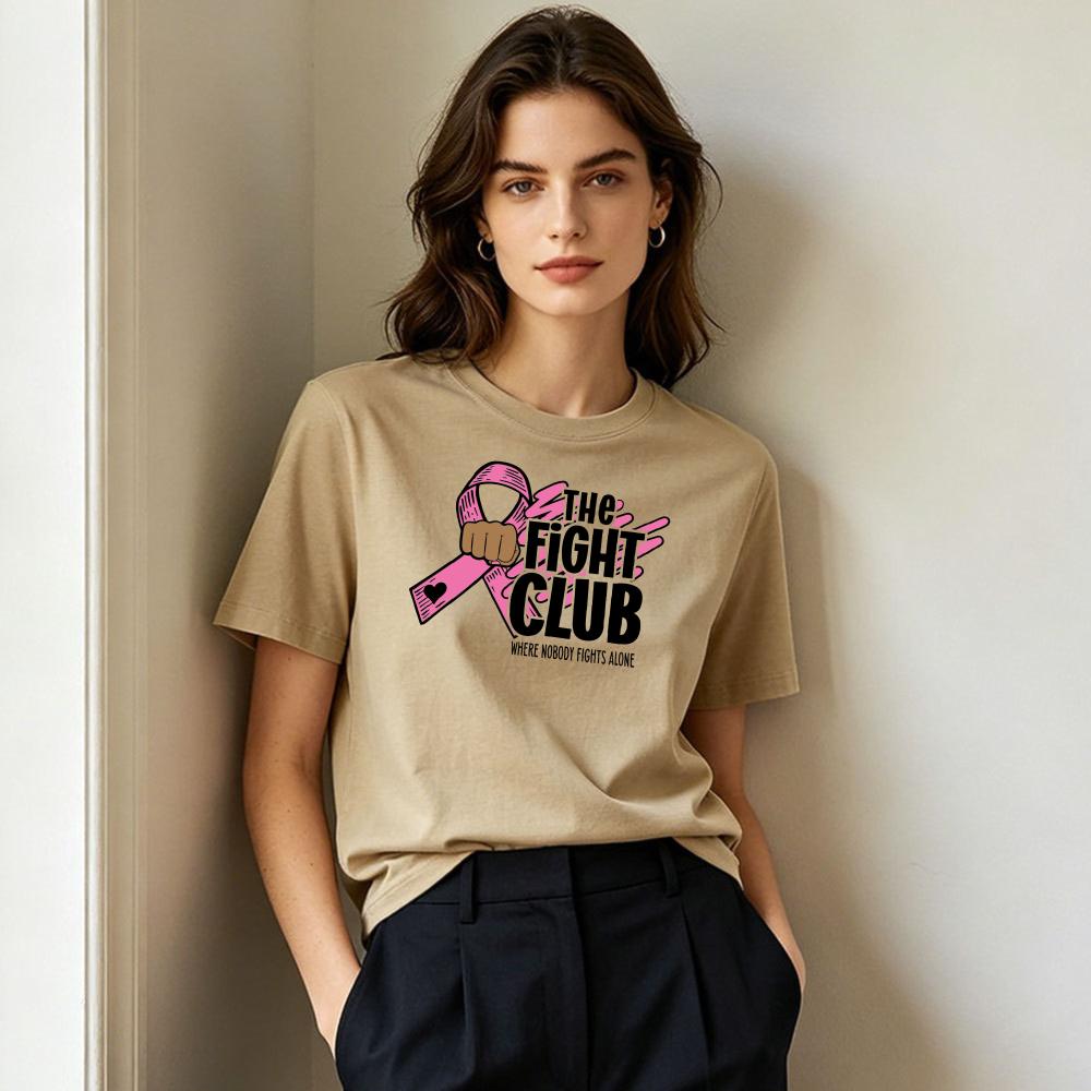 The Fight Club Fist Pink Ribbon Graphicunisex Summer T Shirt Breast Cancer Fighter Motivational Streetwear Short Sleeve Garment