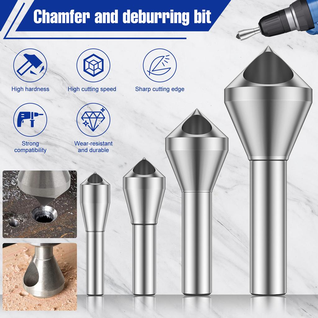 4pcs Chamfer Deburring Drill Bit Set 90 Degree Steel Countersink Drill Bits Hole 2-20mm Deburring Bits Round Shank Hole Cutter