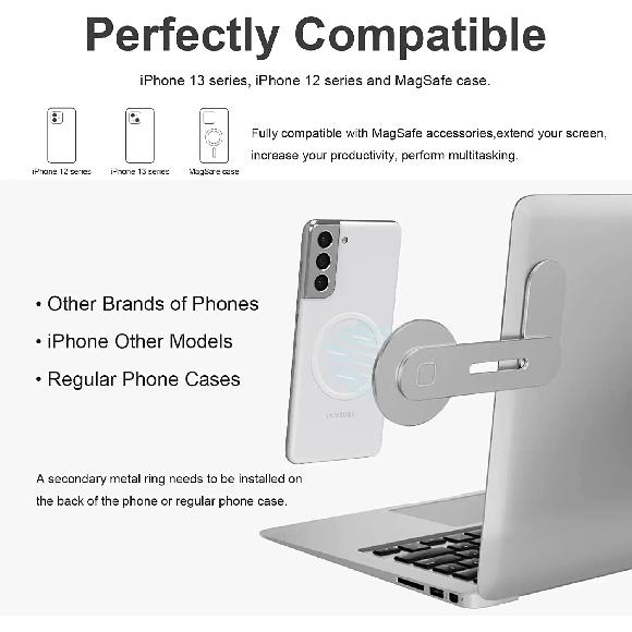 180 Flip Magnetic Phone Holder Magnetic Laptop Side Mount Clip Cellphone Holder