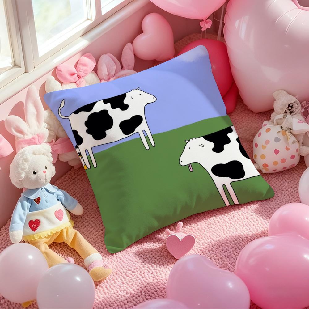 Cow Cartoon Pillow Case Soft Plush Fabric DoubleSided Printed Cushion Cover Warm Winter Sofa Pillow Case