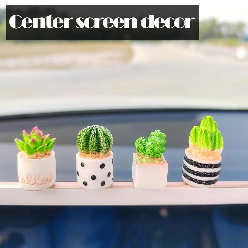 Cute Succulent Plant Car Ornaments for Dashboard, Flower Pots Rear View Mirror Accessories Center Screen Decoration, Dashboard Decor Car Accessories