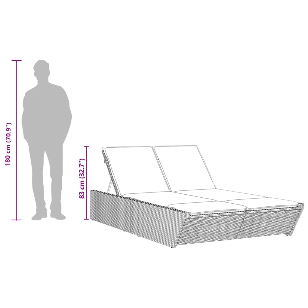 Double Sun Lounger with Cushions Beige Poly Rattan
