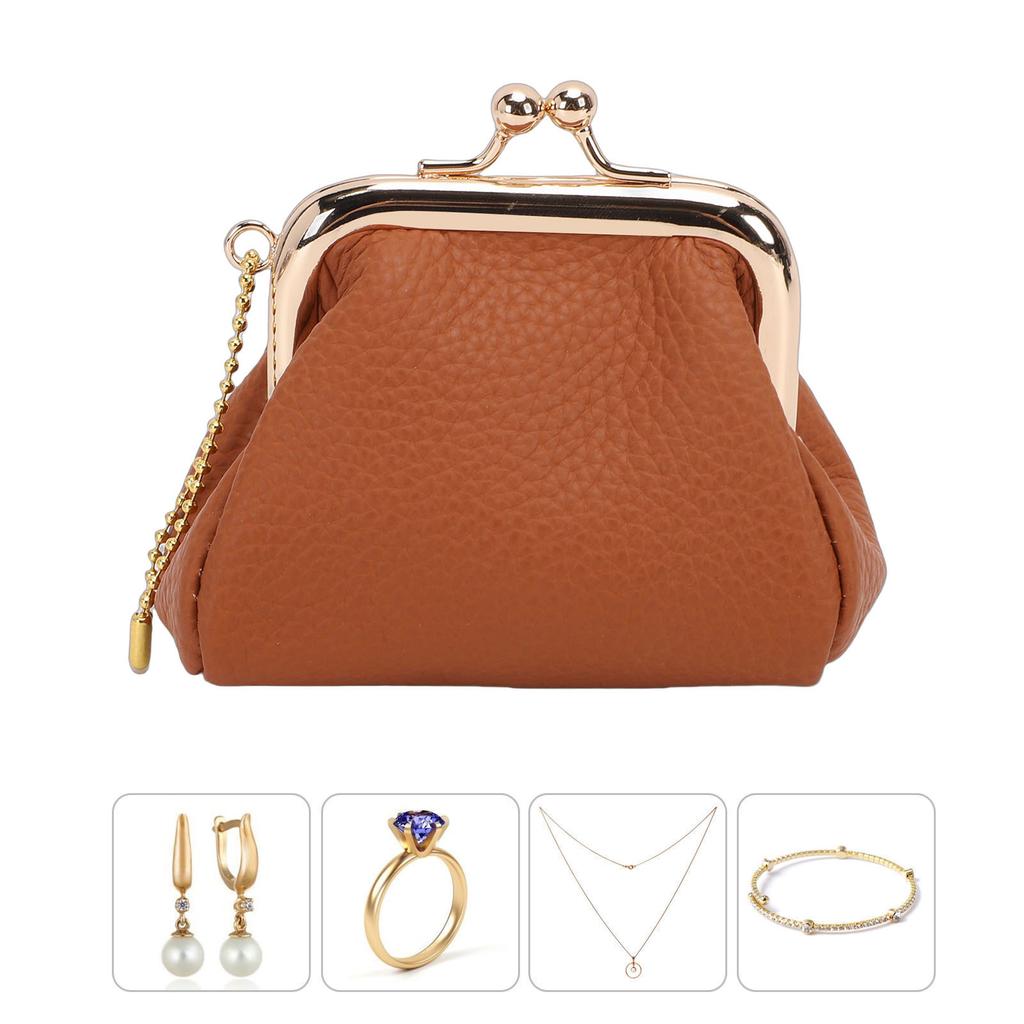 Vintage Change Purse PU Leather Wide Opening Tiny Wallet Jewelry for Lipstick