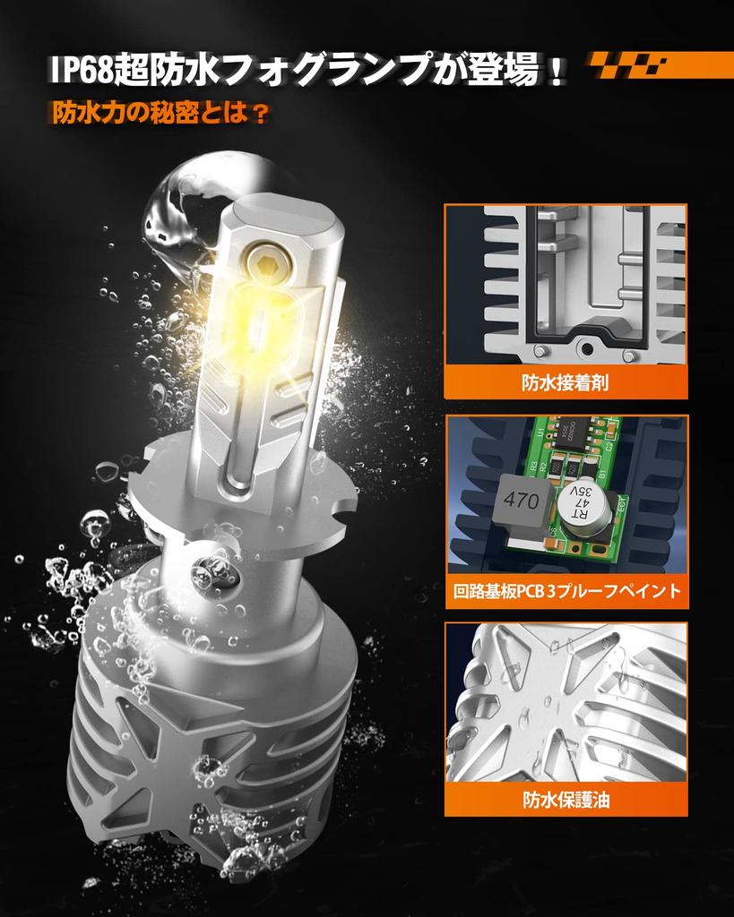 SEALIGHT Fog Lamp, LED, H3, Explosive Light, 10,000 LM, 2 Color Switching, IP68 Waterproof,