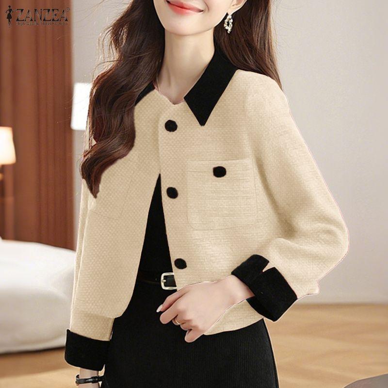 ZANZEA Vestes cardigan décontractées à manches longues et col rabattu pour femmes