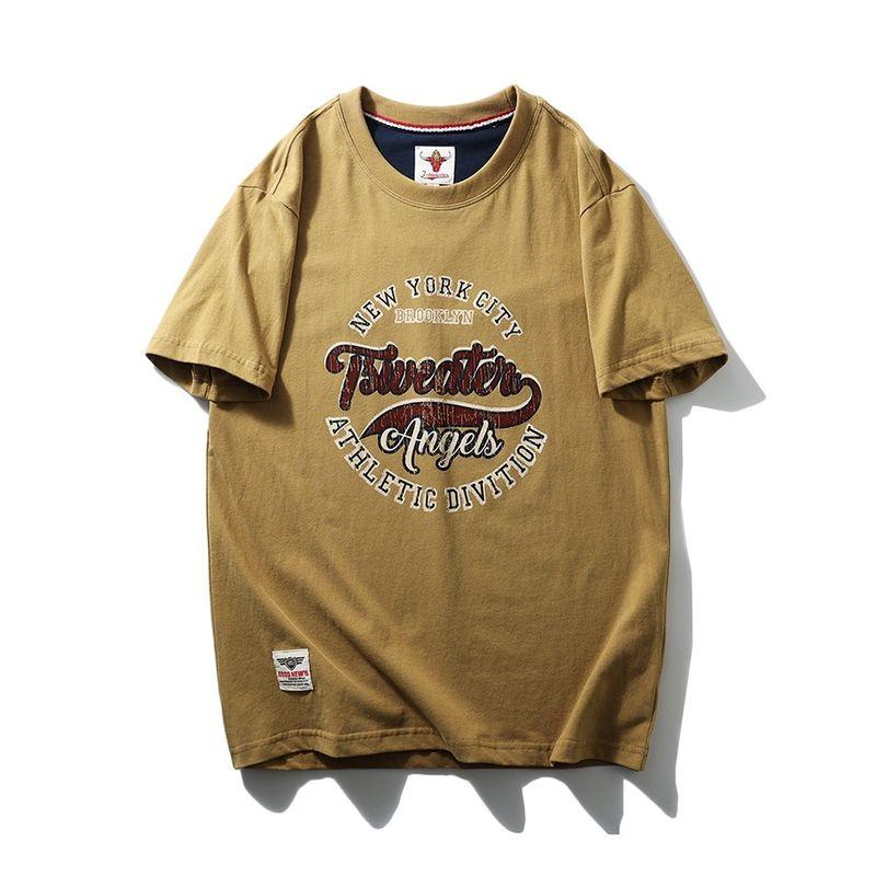 Retro Pure Cotton Brushed Cotton Trendy Brand Letter Print Short-Sleeve T-Shirt for Men, Summer Base Shirt, Foreign Trade Men's Clothing T-Shirt