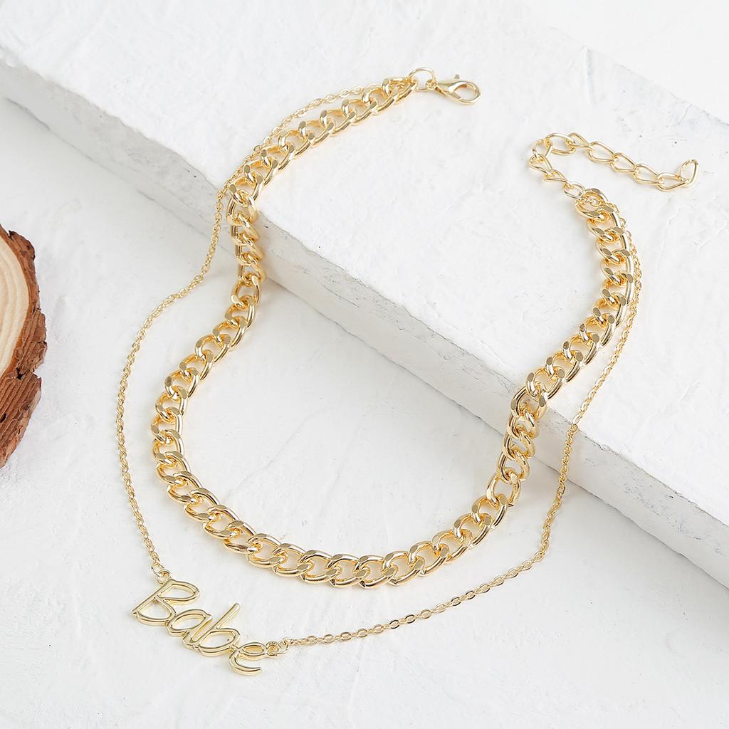 Hip Hop Chain Double Layered Stacking Necklace Light Luxury Niche Design Cold Wind Net Red Hundred Matching Sweater Chain Collarbone Chain Female