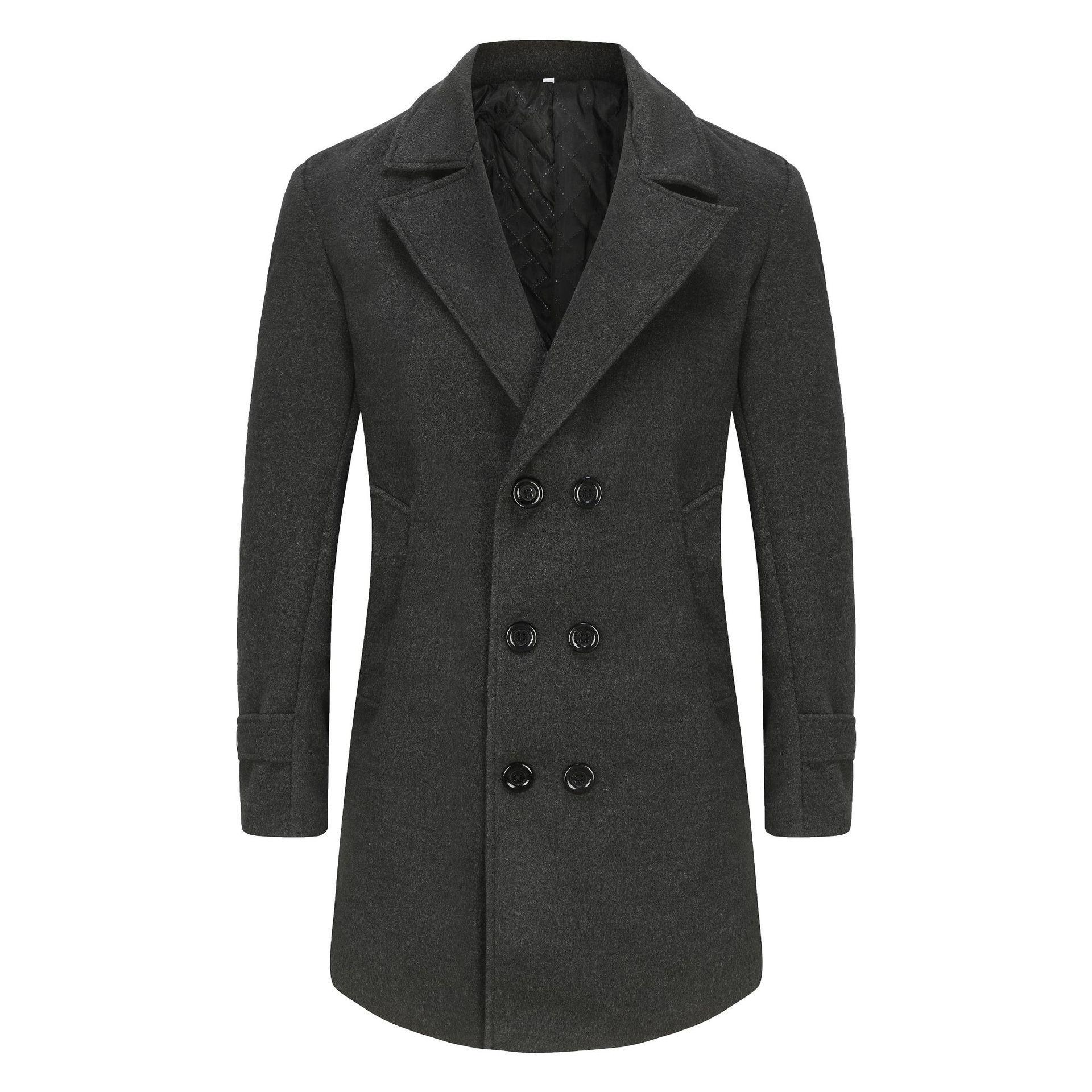 

Men s Double-Breasted Wool Coat - Stylish, Cotton-Lined, Thick Mid-Length with Lapel Collar for Autumn/Winter 2025. M