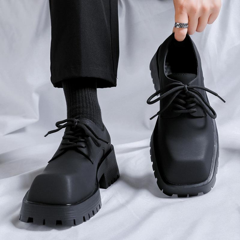 

мужская итальянская дизайнерская обувь на шнуровке с квадратным носком оксфорды туфли вечеринка ночной клуб платформа кроссовки натуральная кожа обувь 270 чёрный