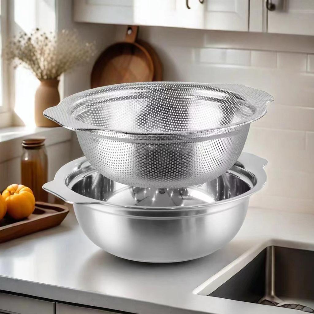 Stainless Steel Microporous Colander With Handle, Rice Washer Microporous Strainer Set For Washing Vegetables And Rice And Draining Cooked Pasta.