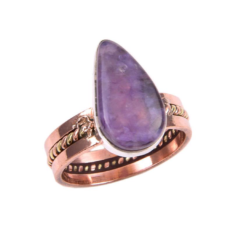 Natürlicher Chaorit-Edelstein, 925er Sterlingsilber, zweifarbiger Ring, Größe 10, d2a18