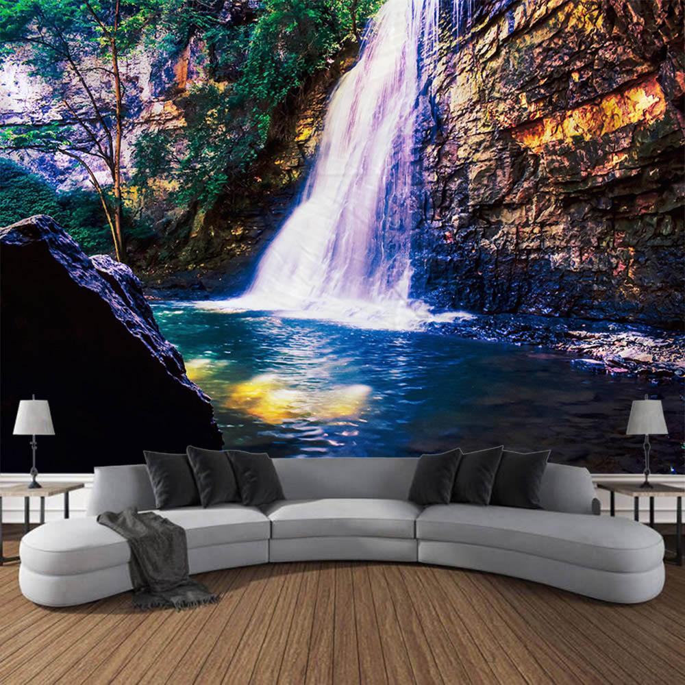 Natural Forest Waterfall Tapestry Bohemian Jungle Wall Hanging Home Art Decoration Living Room Bedroom Background Poster