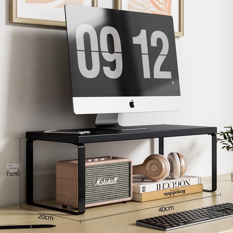 Desktop Monitor Riser Stand with Keyboard Tray and Storage Rack