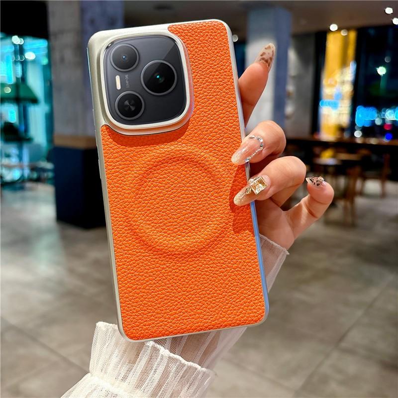 Solid Color Lychee Pattern Leather Phone Casing For Honor Power Strong Magnetic Wireless Charging Luxury Hard Shockproof Cover