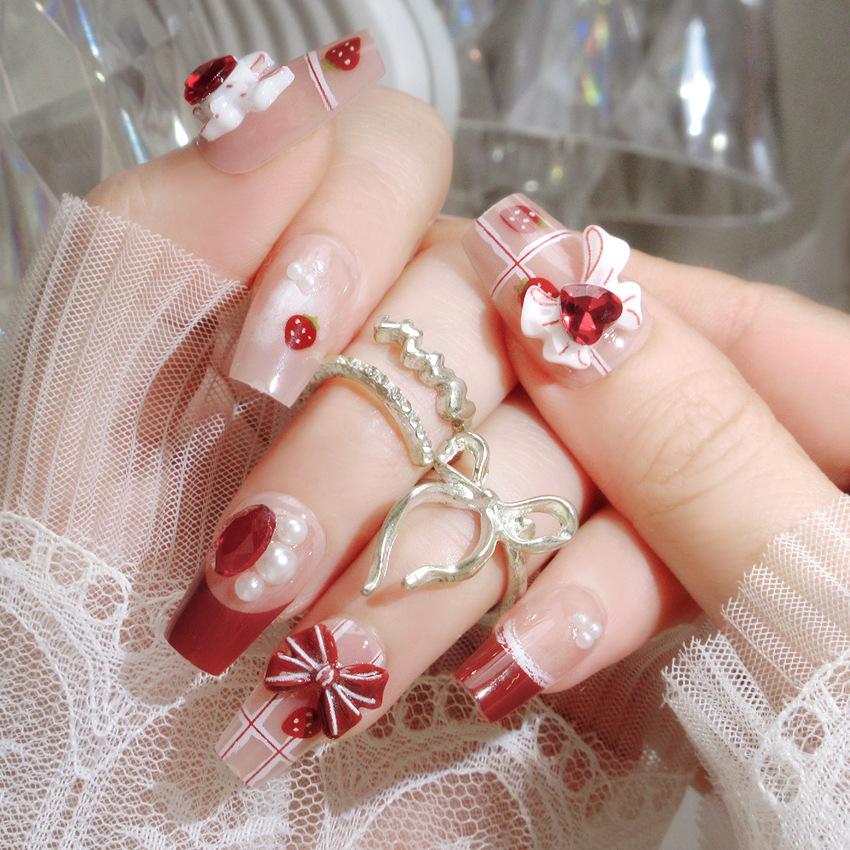 Unghii Medii Coffin Presate cu Designuri cu Strasuri Reutilizabile Acoperire Completă Adeziv pe Unghii False Presate Unghii Artificiale False Unghii Autocolante pentru Femei