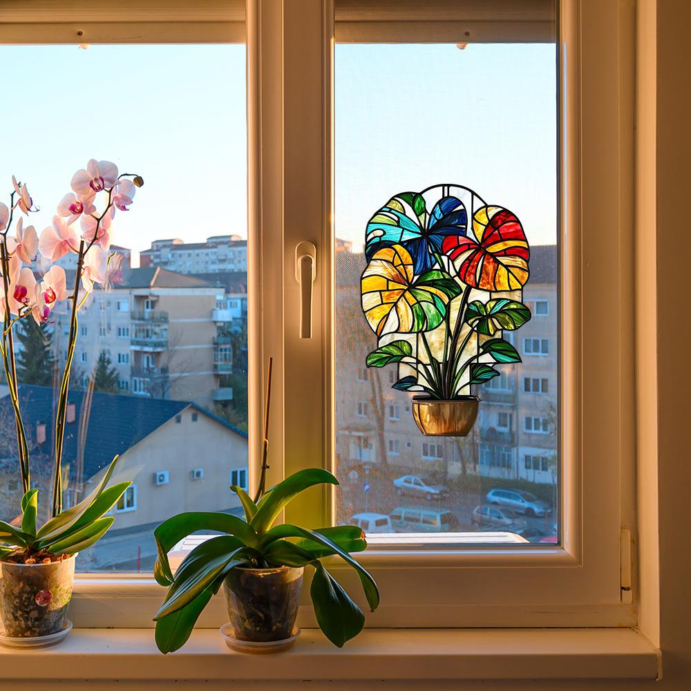 Creative Painted Turtle-back Leaf Potted Plants Balcony Glass Windows Home Beautification and Decoration Static Electricity Window Stickers