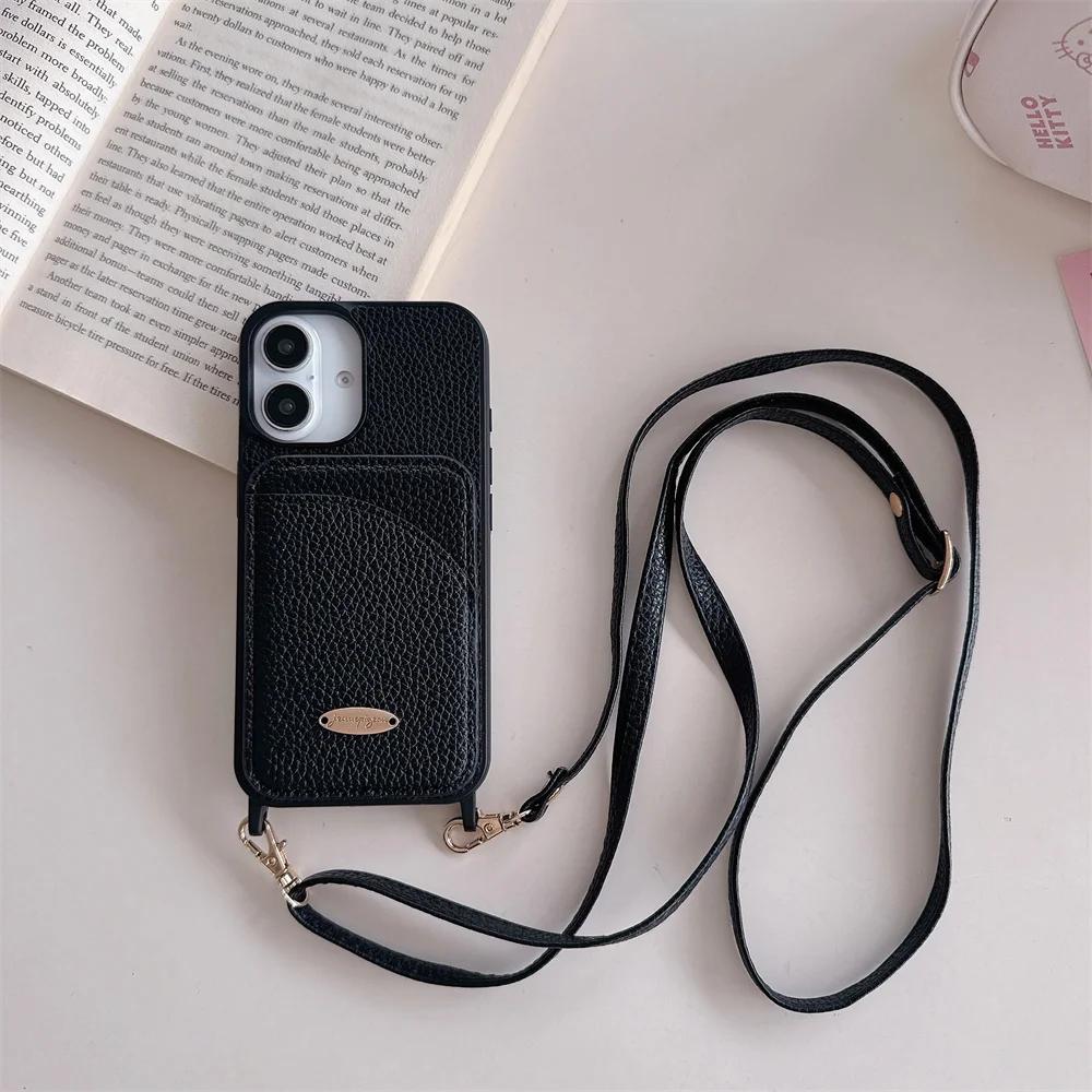 Crossbody Lanyard Leather Protective Phone Case for IPhone 13 12 Mini 16E 16 15 14 11 Plus Pro Max Wallet with Card Holder Cover